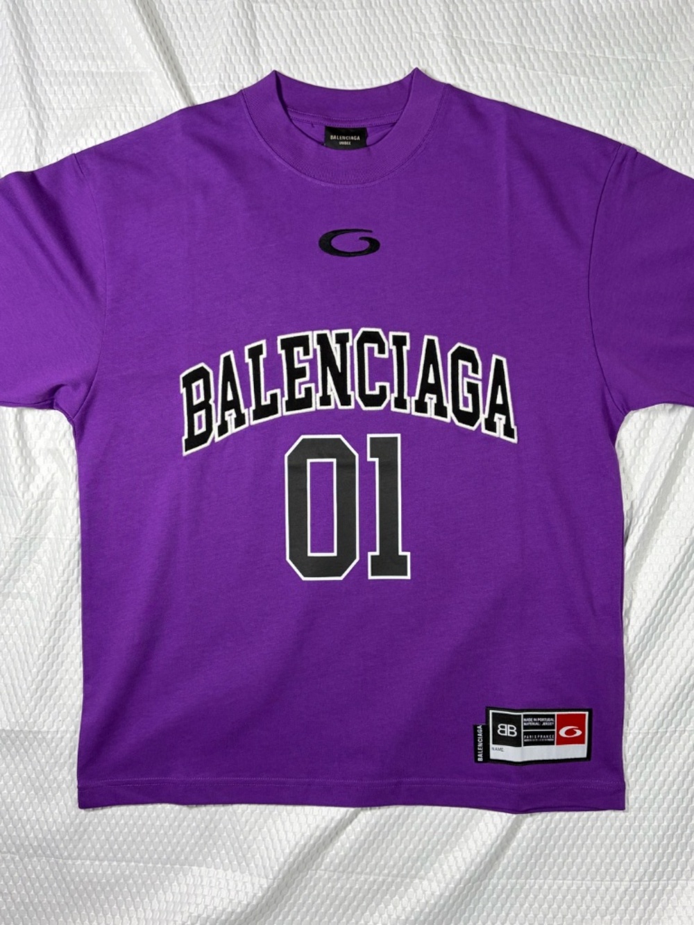 BALENCIAGA UNISEX MEDIUM OVERSIZED PURPLE 01 LOGO JERSEY T-SHIRT/TAGS EXCELLENT